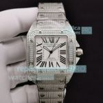 Swiss Replica Cartier Santos 100 Diamond Iced Out Watch White Roman Dial